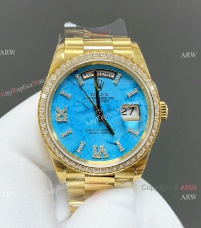 8+ Factory Rolex 36 'Gain Weight' Day Date Gold and Turquoise Blue Watch